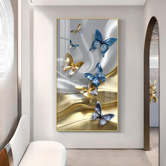 Radiant Butterfly Dance Glass Finish Vertical Wall Art
