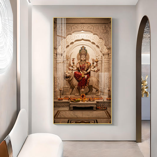 Hindu Goddess Durga Maa Glass Finish Vertical Wall Art