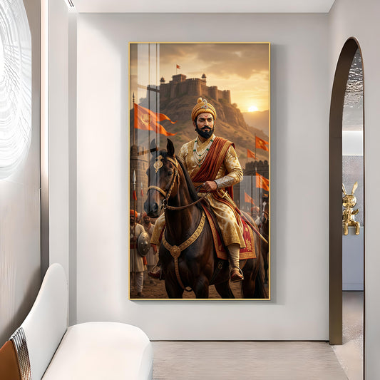 Victorious Chhatrapati Shivaji Maharaj Glass Finish Vertical Wall Art
