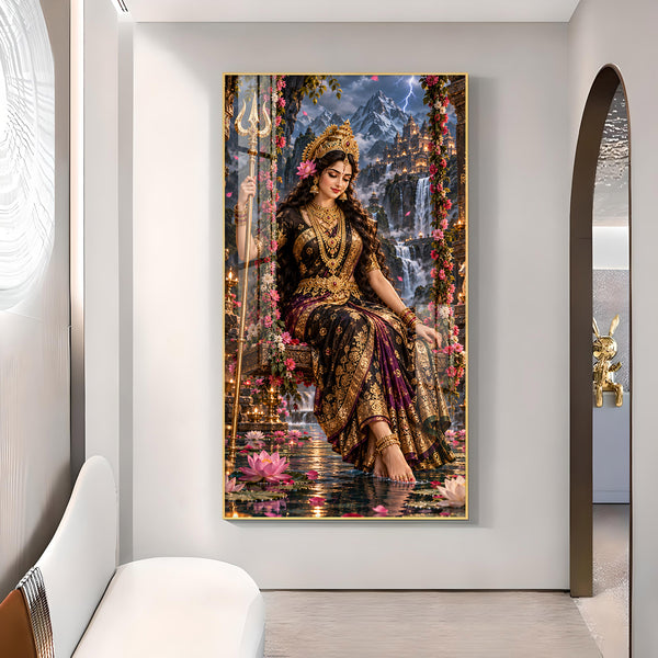 Maa Bhavani Glass Finish Vertical Wall Art