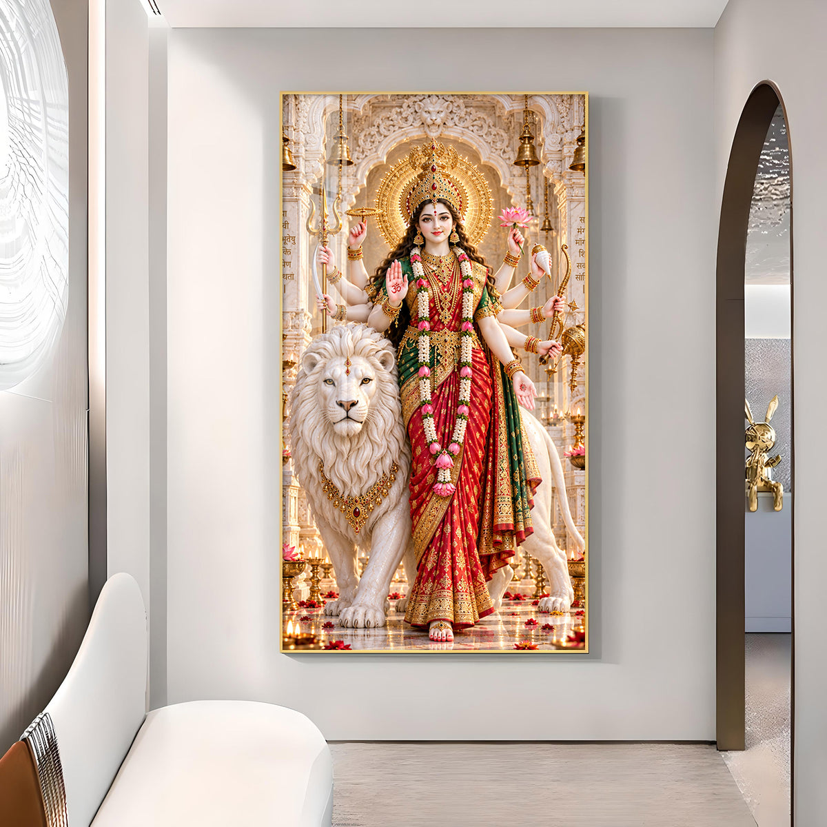 Maa Chandraghanta Glass Finish Vertical Wall Art