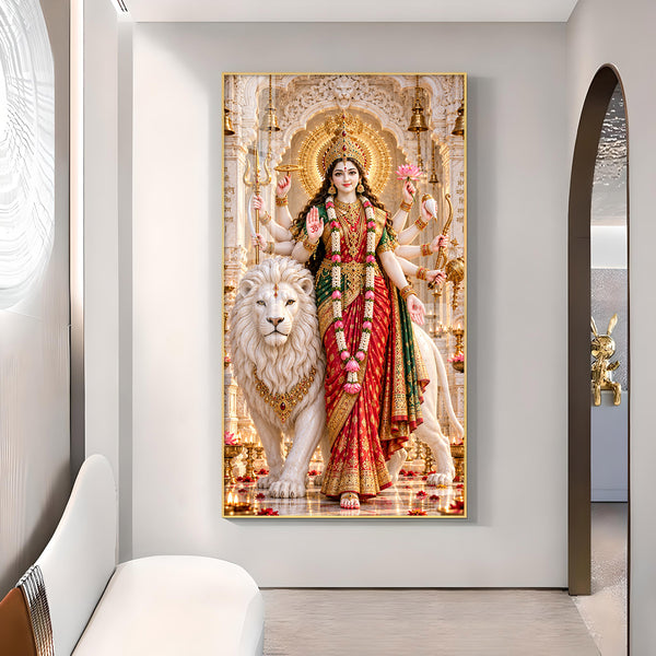 Maa Chandraghanta Glass Finish Vertical Wall Art