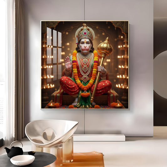 Pavan Putra Hanuman Ji Glass Finish Square Wall Art