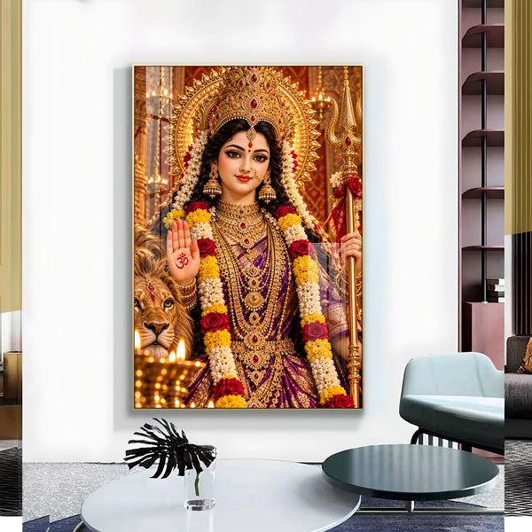 Maa Mahagauri Divine Blessings Glass Finish Vertical Wall Art