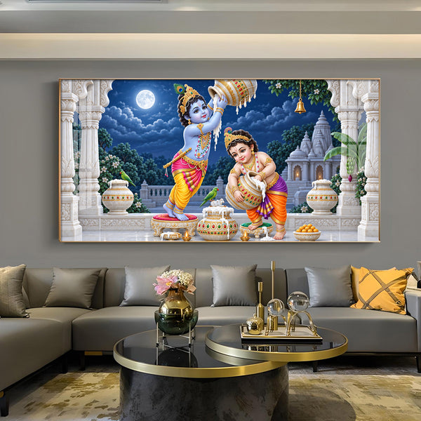 Little Krishna Balaram Glass Finish Horizontal Wall Art