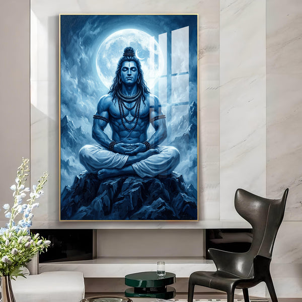 Divine Shiv Ji Glass Finish Vertical Wall Art