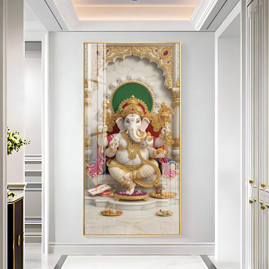 Lord Shree Ganesha Glass Finish Vertical Wall Art