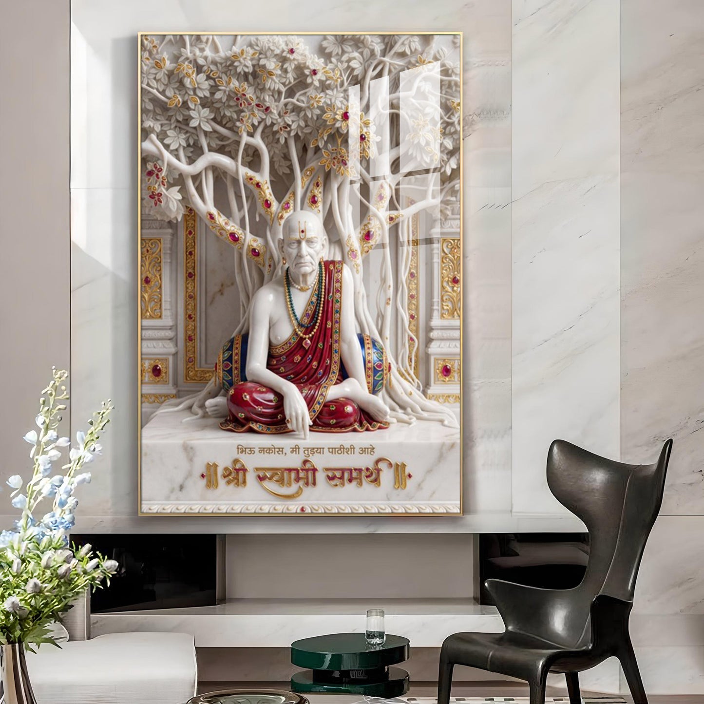 Hindu Saint Shree Swami Samarth Glass Finish Vertical Wall Art