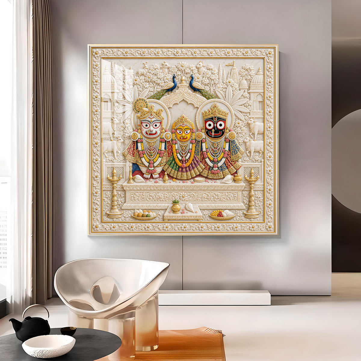 Lord Jagannath, Balabhadra and Subhadra Ji Glass Finish Square Wall Art