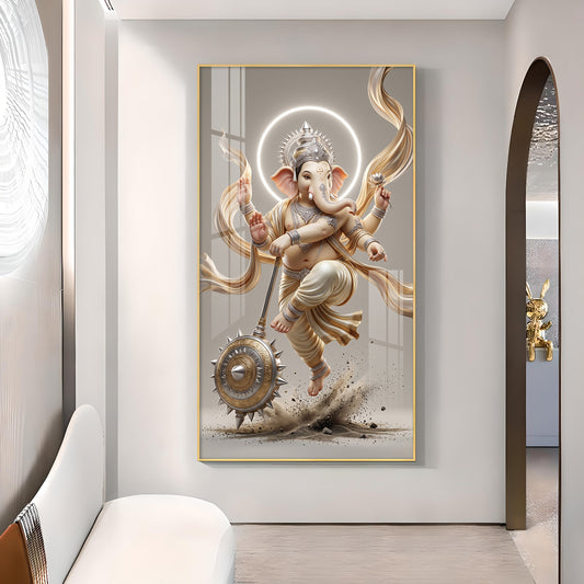 Divine Lord Ganesha ji Glass Finish Vertical Wall Art