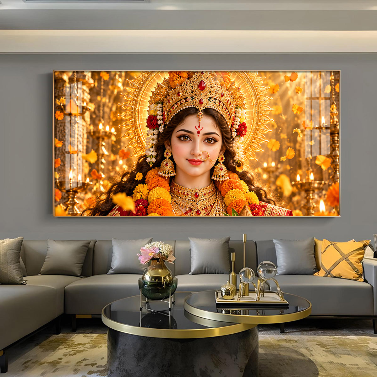 Divine Maa Ambe Glass Finish Horizontal Wall Art
