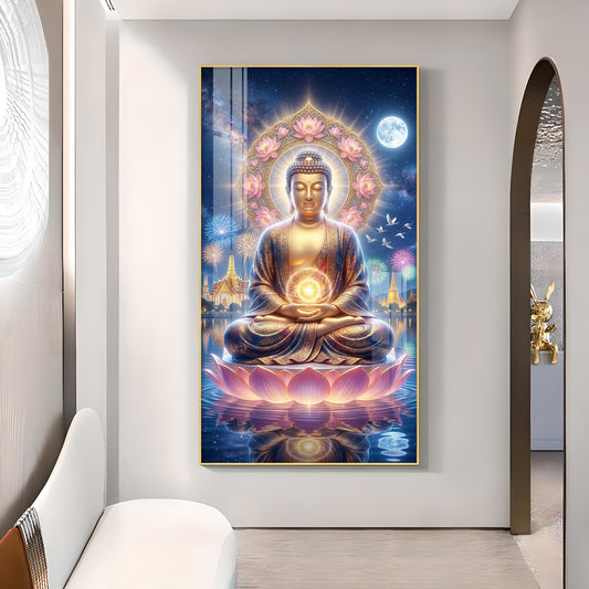 Namo Buddhay Glass Finish Vertical Wall Art