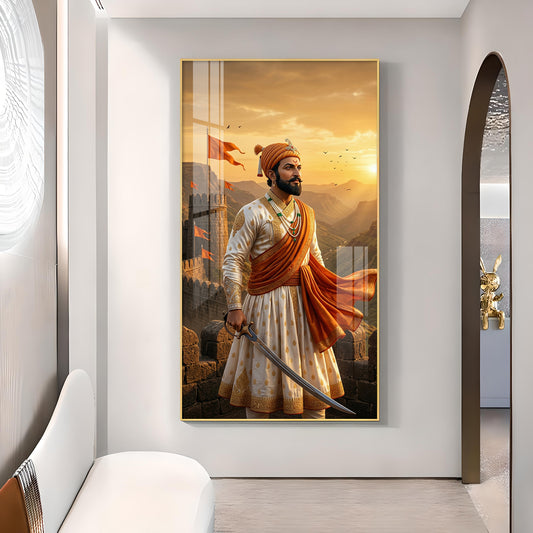 Shivaji Maharaj Warrior Spirit Glass Finish Vertical Wall Art