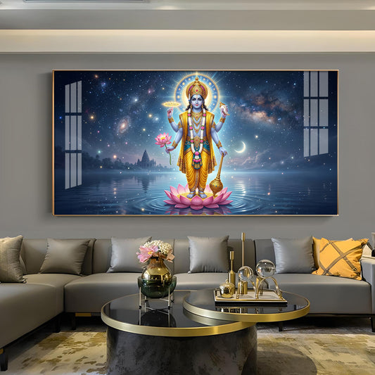 Vishnu Bhagwan Divine Universe Glass Finish Horizontal Wall Art