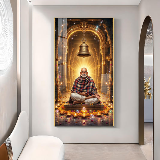 Baba Neemkaroli Glass Finish Vertical Wall Art