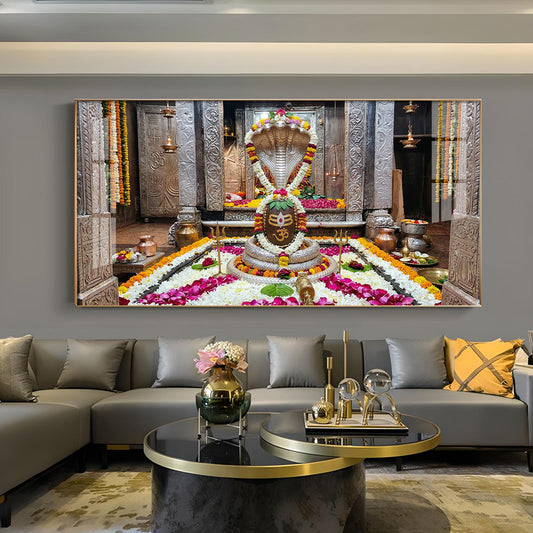 Omkareshwar Jyotirlinga Glass Finish Horizontal Wall Art