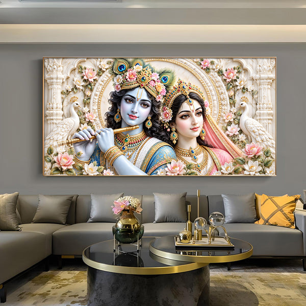 Radha & Krishna Glass Finish Horizontal Wall Art
