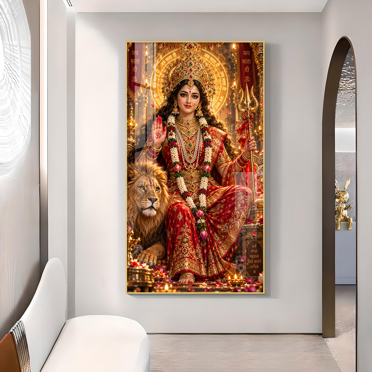 divine Sherawali Maa Glass Finish Vertical Wall Art