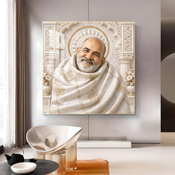 Neem Karoli Baba Glass Finish Square Wall Art