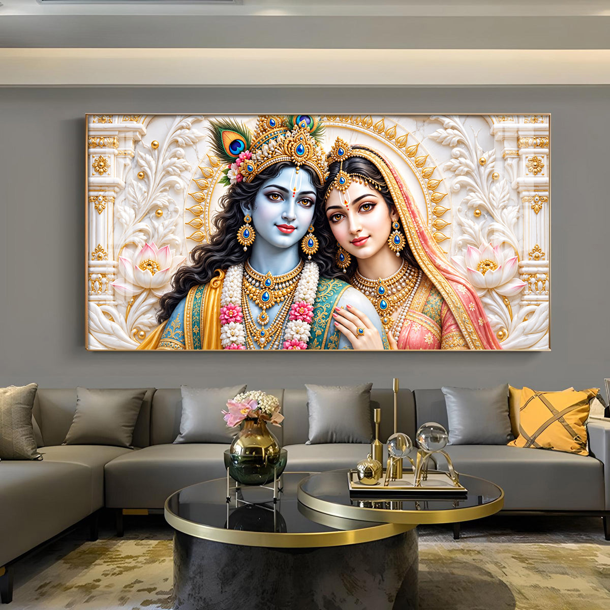 Divine Radha Krishna Ji Glass Finish Horizontal Wall Art