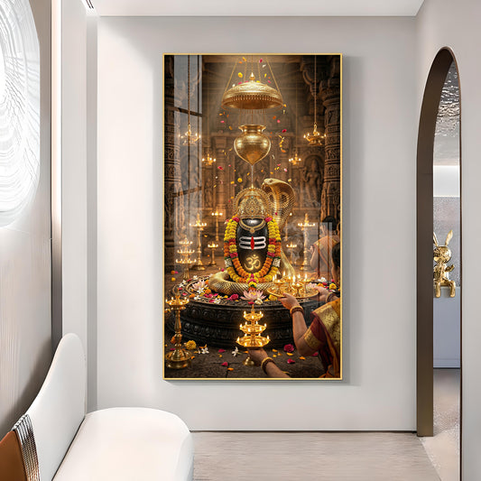 Jai Shiv Shankar Glass Finish Vertical Wall Art