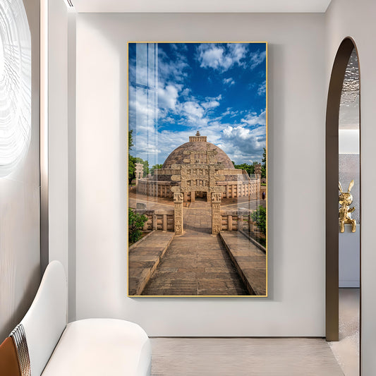 The Sanchi Stupa Glass Finish Vertical Wall Art