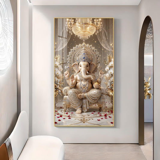 Jai Ganesh Deva Glass Finish Vertical Wall Art
