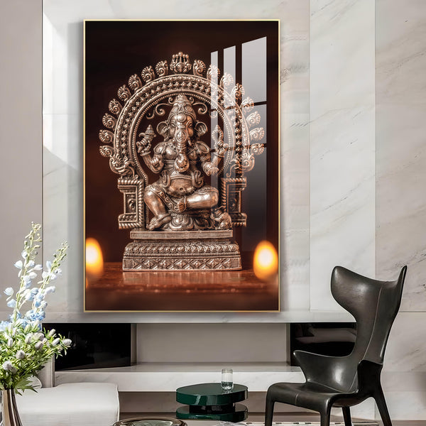 Divine Ganpati Bappa Glass Finish Vertical Wall Art