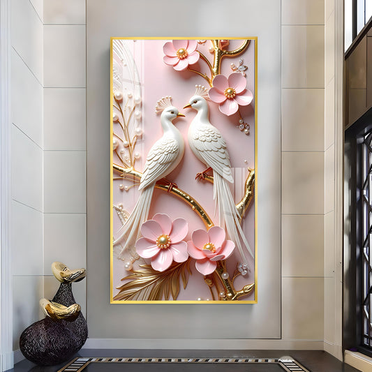 Pink Paradise Pair Glass Finish Vertical Wall Art