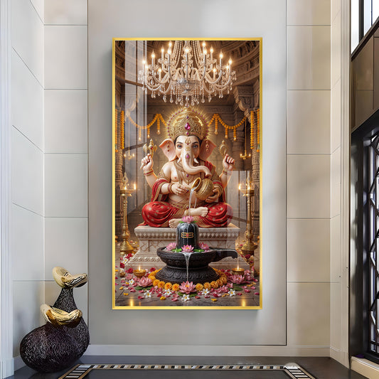 Ganpati Bappa Glass Finish Vertical Wall Art