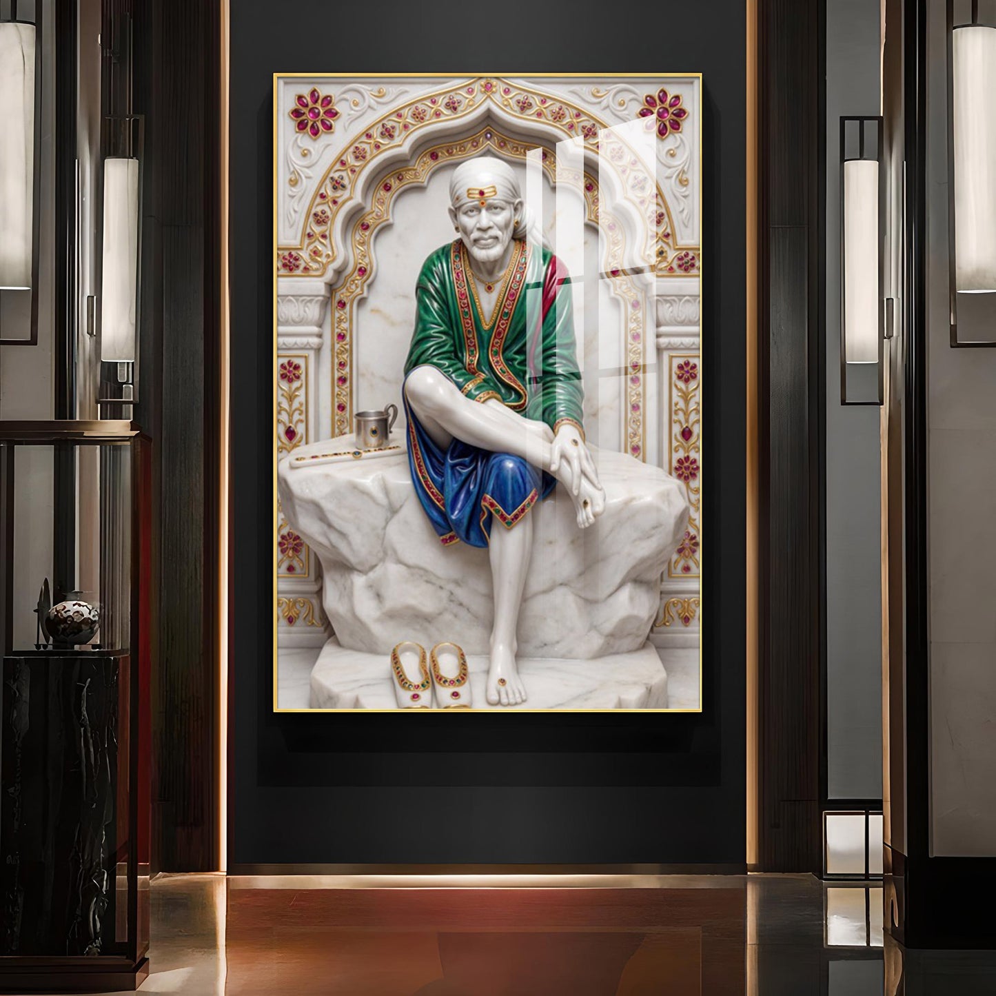 Lord Sai Baba Glass Finish Vertical Wall Art