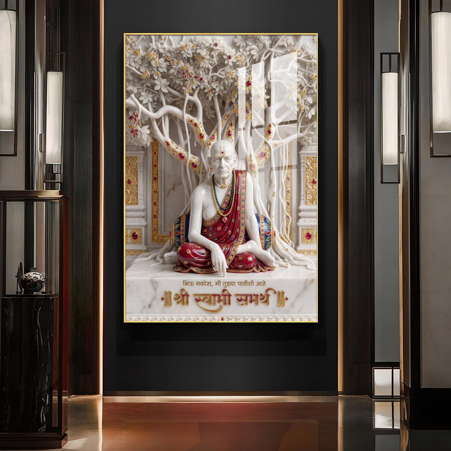 Hindu Saint Shree Swami Samarth Glass Finish Vertical Wall Art