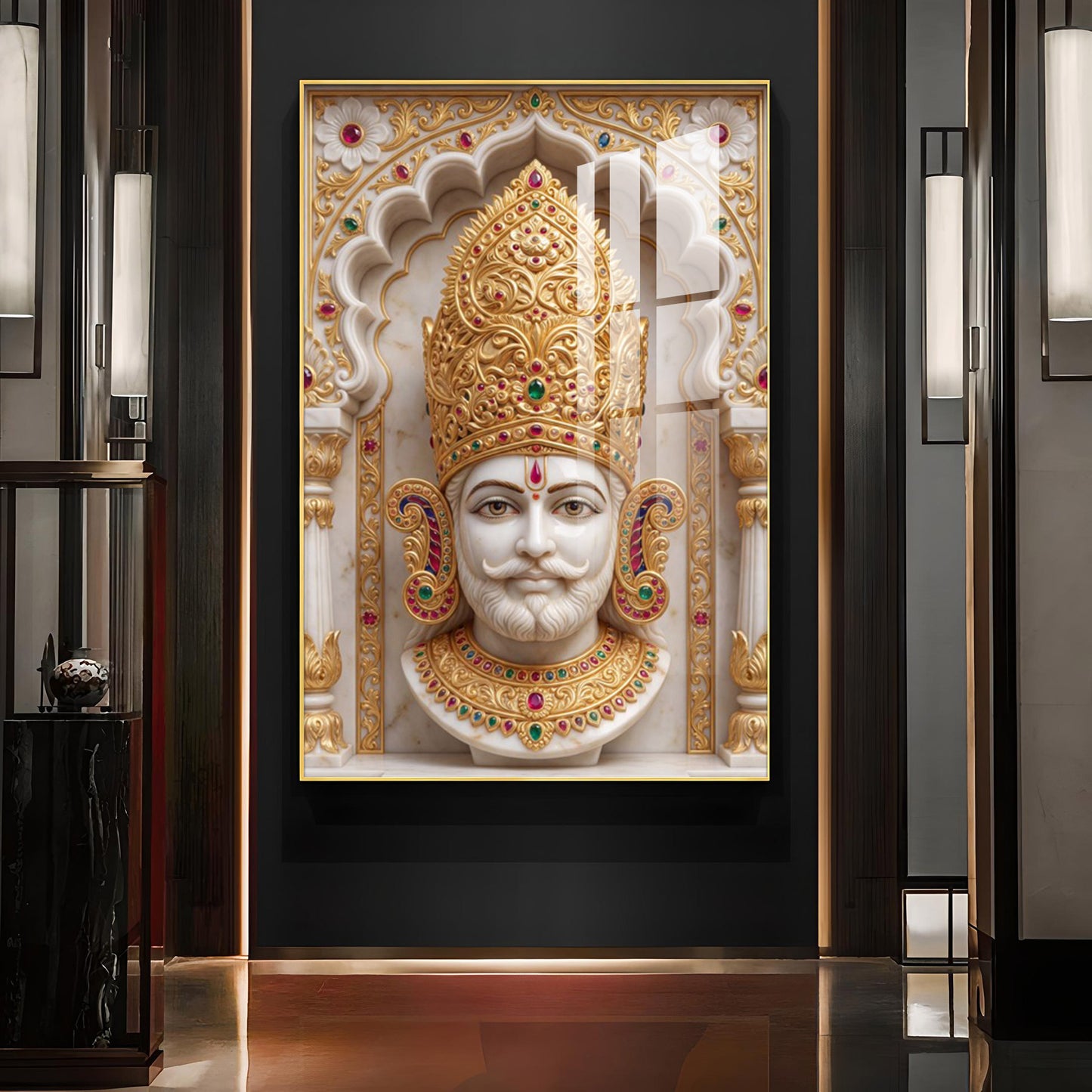 Divine Shyam Baba Glass Finish Vertical Wall Art