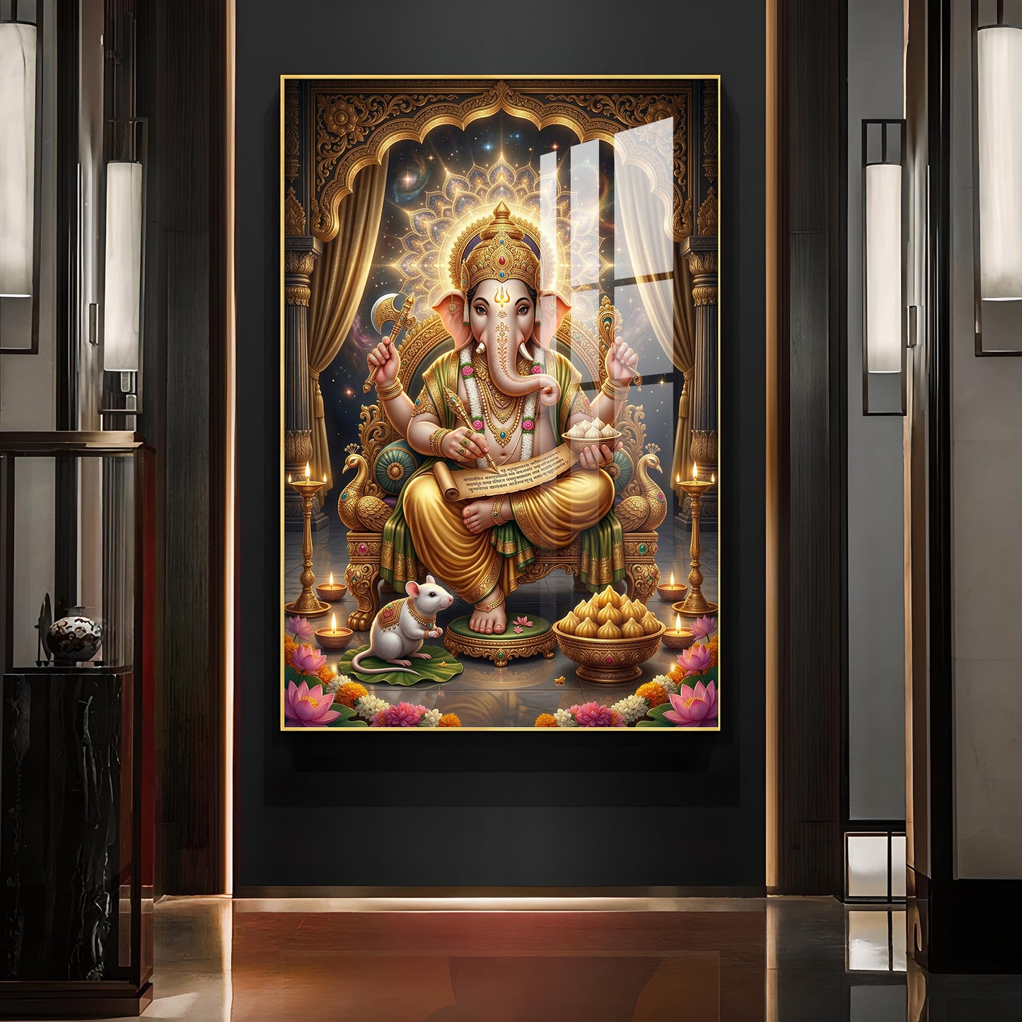 Jai Ganapathi Deva Glass Finish Vertical Wall Art