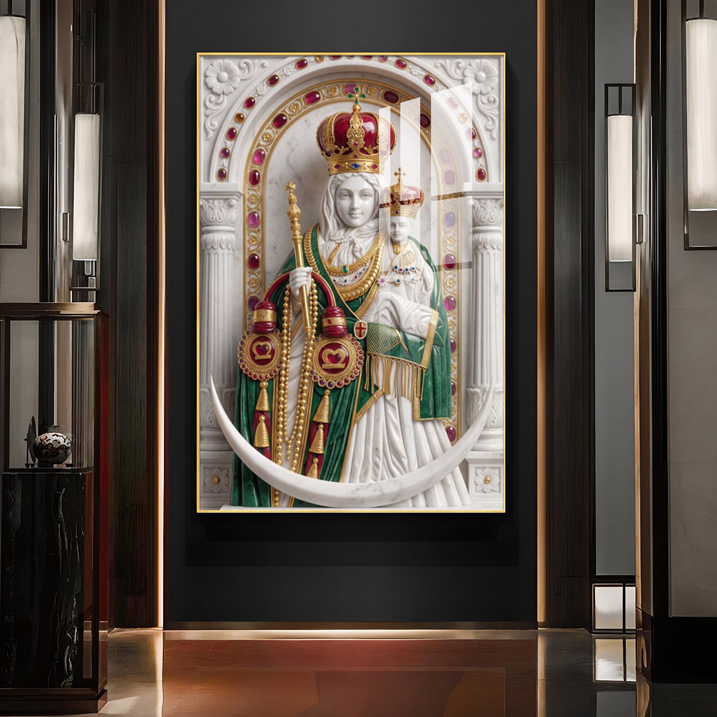Velankanni Mother Mary Glass Finish Vertical Wall Art