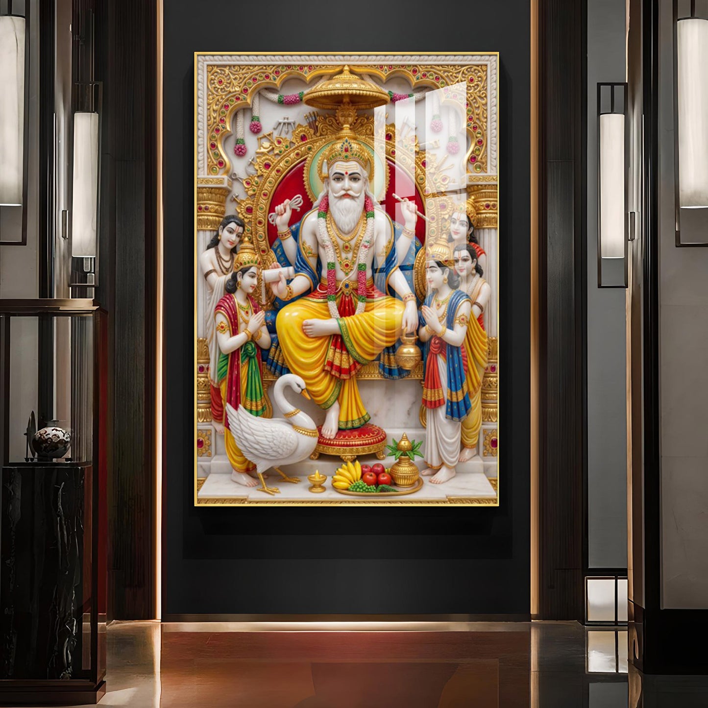 Lord Shree Vishwakarma Ji Glass Finish Vertical Wall Art