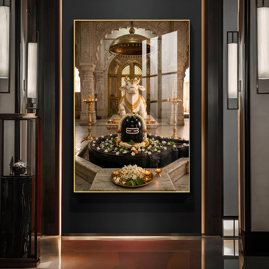 Hindu God Shiva Lingam Glass Finish Vertical Wall Art