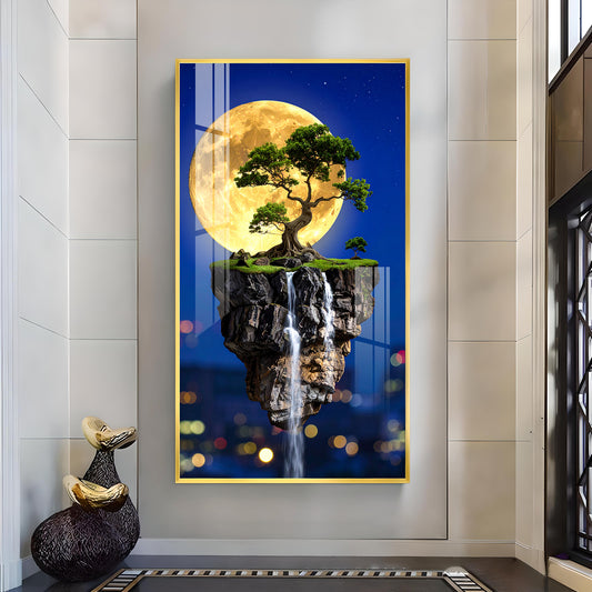 Dreamy Waterfall Escape Glass Finish Vertical Wall Art