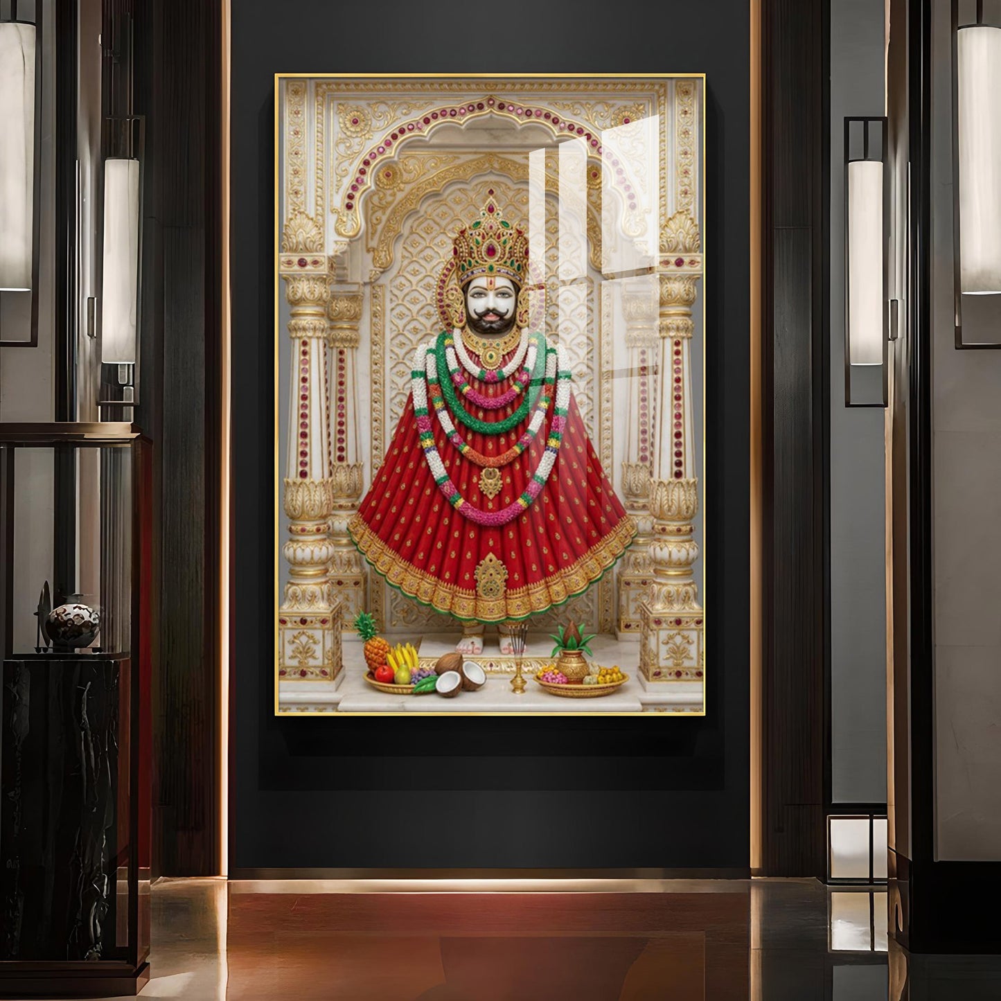Khatu Naresh Shyam Baba Glass Finish Vertical Wall Art