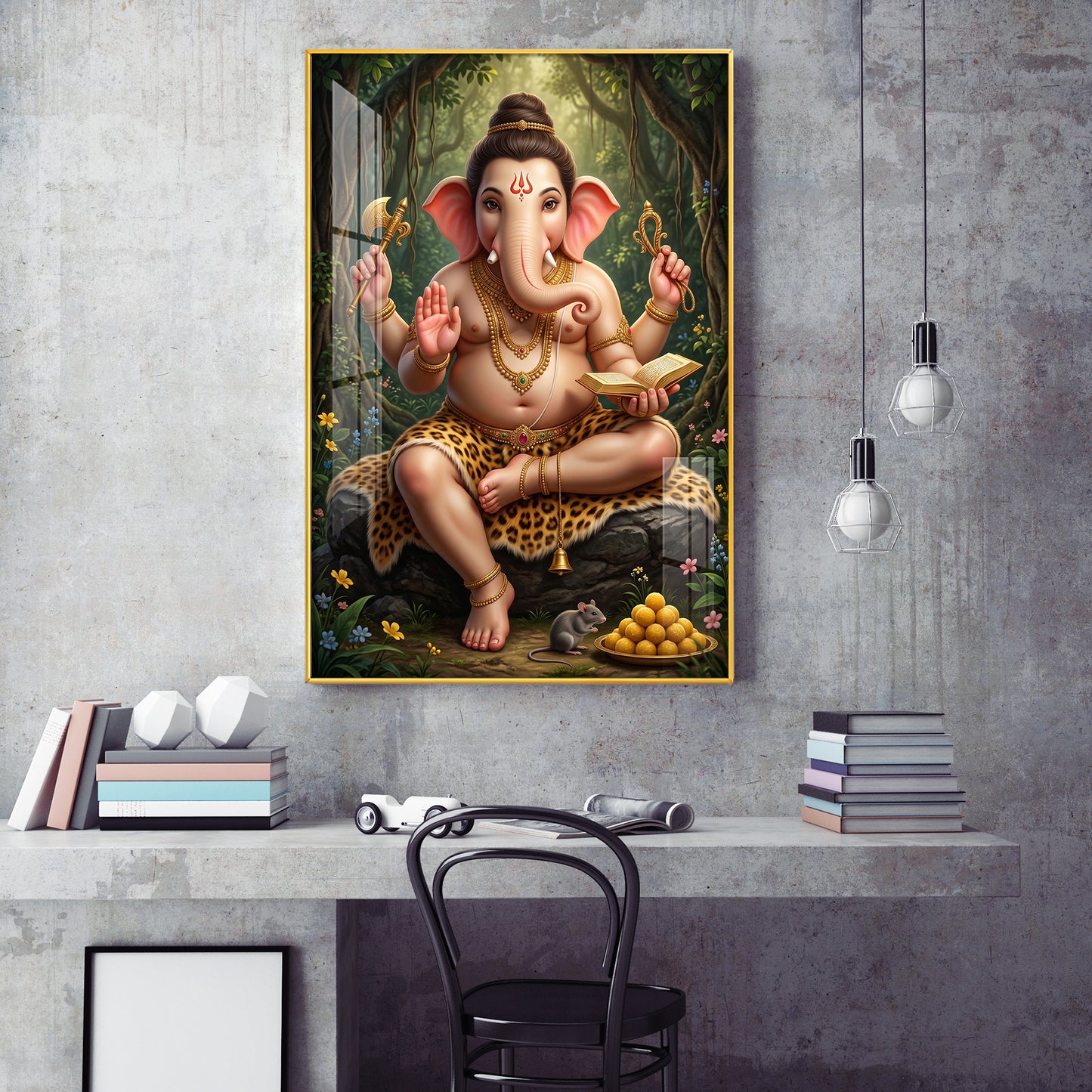God Vighnaharta Glass Finish Vertical Wall Art