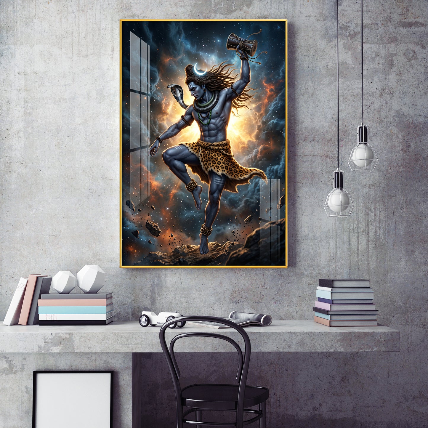 Mahadev In His Tandava Pose Glass Finish Vertical Wall Art