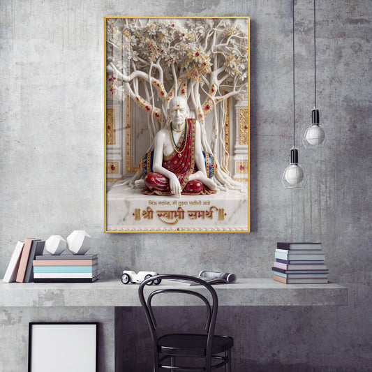Hindu Saint Shree Swami Samarth Glass Finish Vertical Wall Art