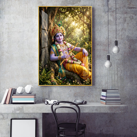 Shree Krishna Ji Glass Finish Vertical Wall Art