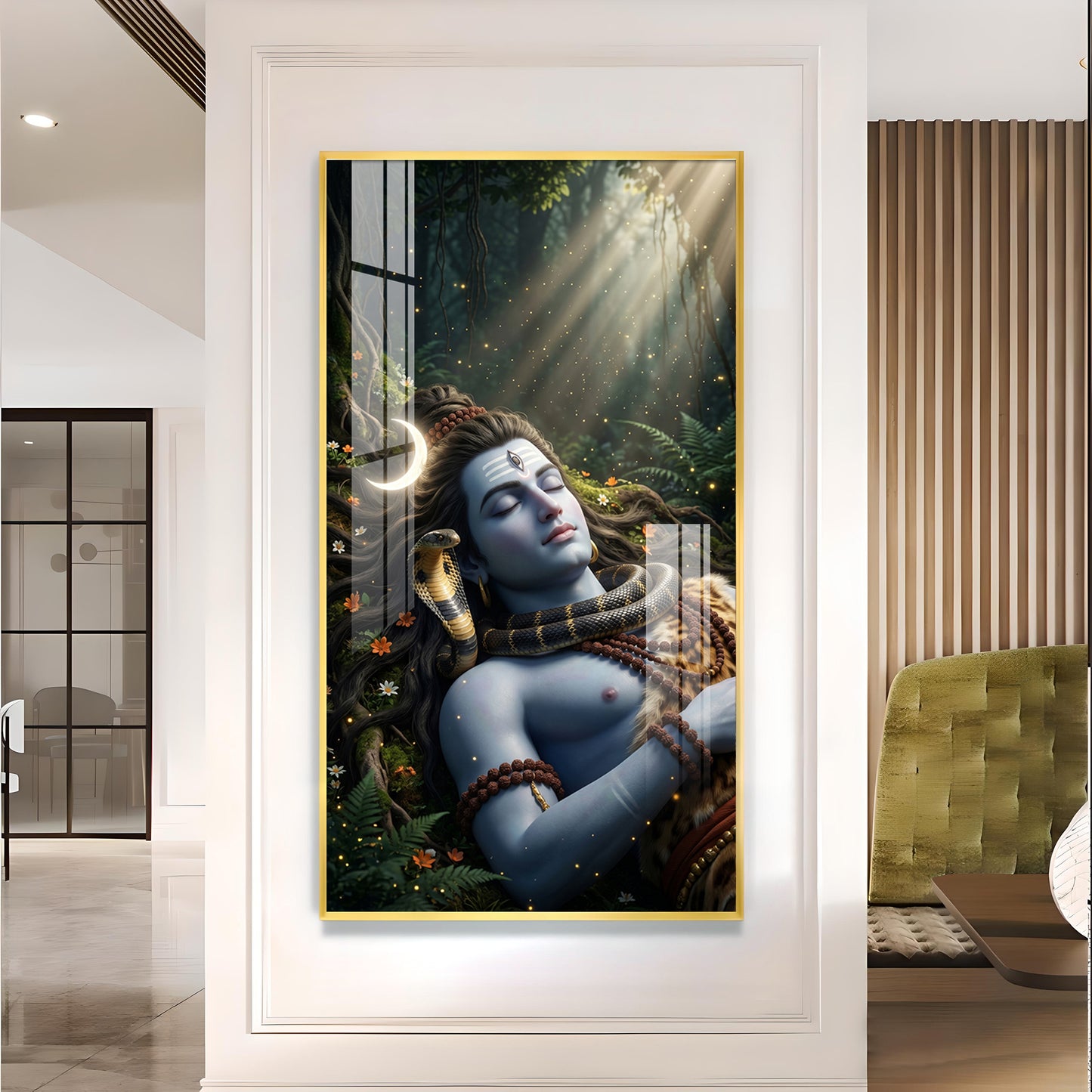 Hindu Deity Shiva Glass Finish Vertical Wall Art