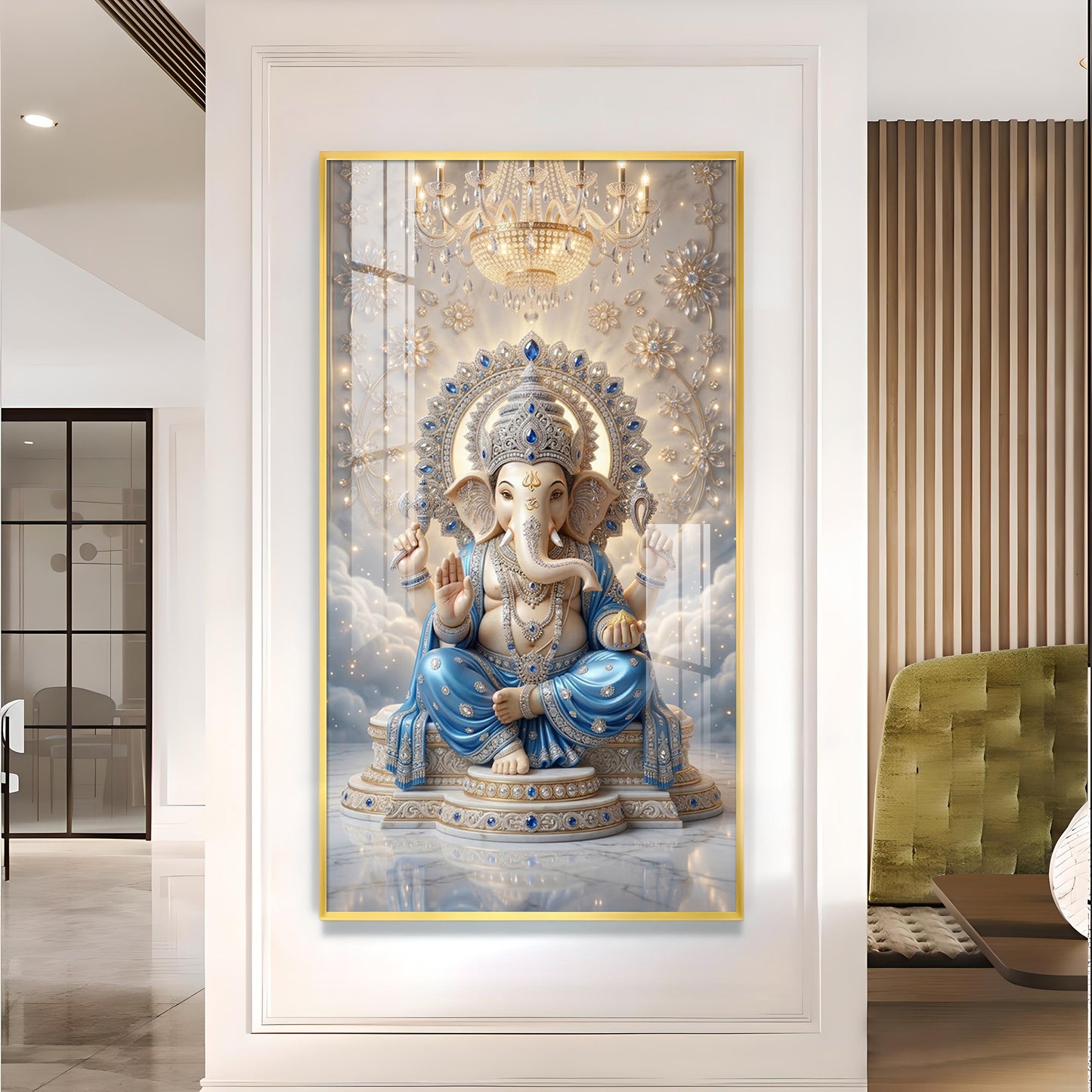 Shri Ganesh Ji Glass Finish Vertical Wall Art