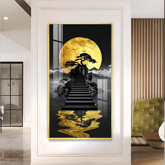Stairway To The Moon Glass Finish Vertical Wall Art