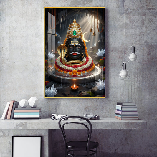 Lord Mahakal Glass Finish Vertical Wall Art