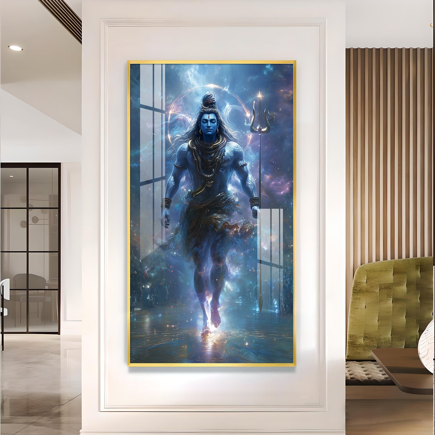 God Bholenath Glass Finish Vertical Wall Art