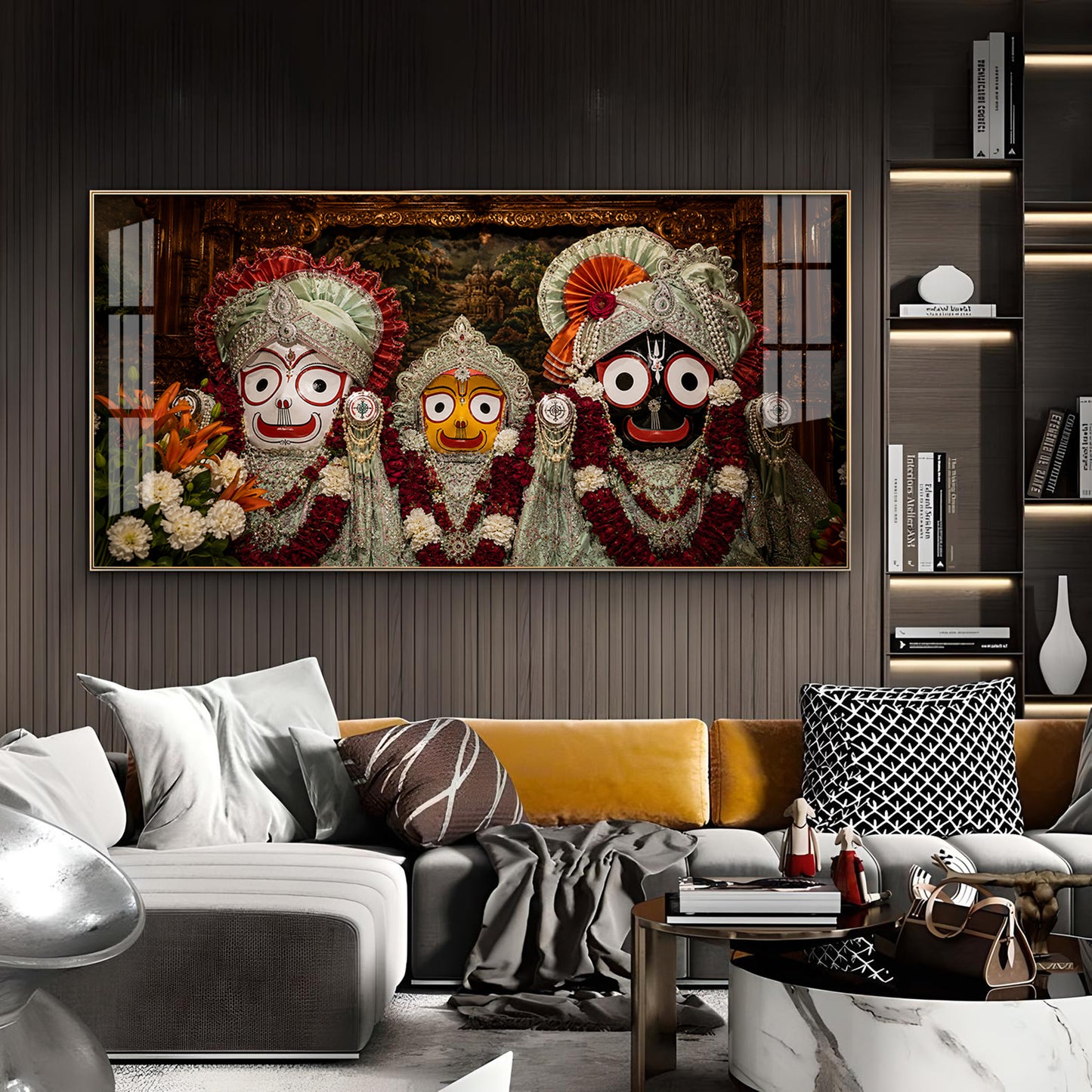 Lord Jagannath, Balabhadra, & Subhadra Glass Finish Horizontal Wall Art