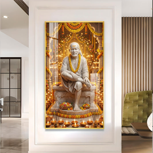 Om Sai Ram Glass Finish Vertical Wall Art